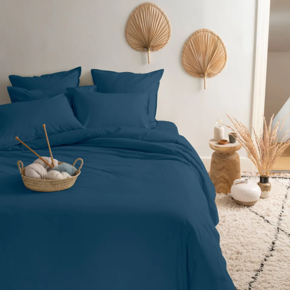 Carré Blanc Taie d'oreiller carrée coton Neo Bleu prusse| Taies D’oreiller