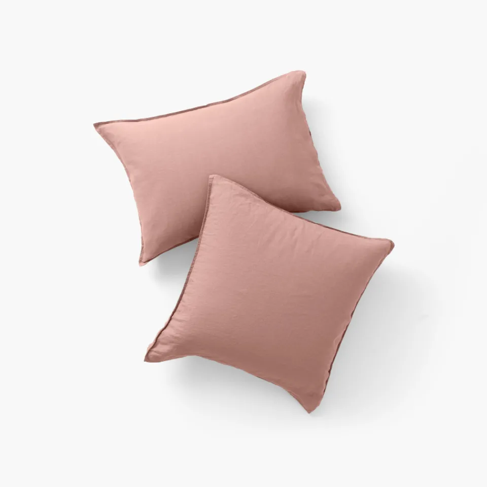Carré Blanc Taie d'oreiller carrée lin lavé Songe rose cendré|Enfant Taies D'oreiller|Taies D’oreiller