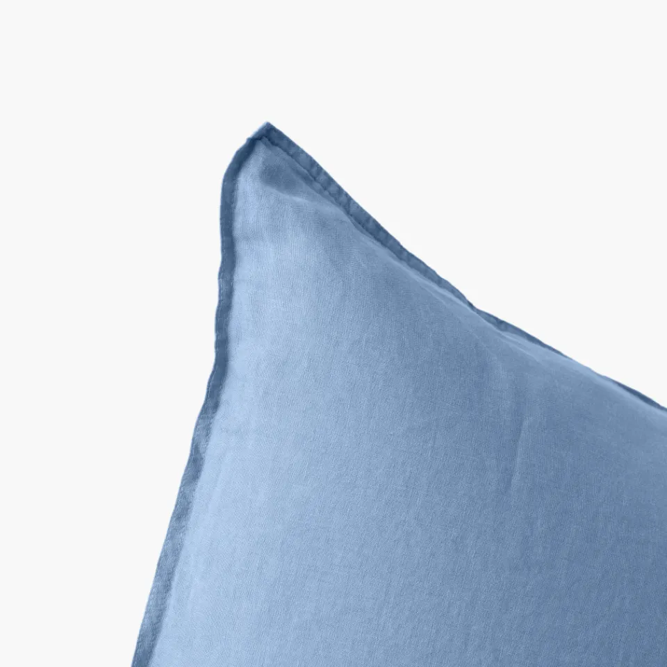 Carré Blanc Taie d'oreiller carrée lin et coton lavé Songe bleu baltique| Taies D’oreiller