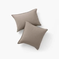 Carré Blanc Taie d'oreiller carrée lin lavé Songe taupe| Taies D’oreiller