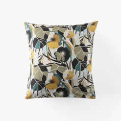 Carré Blanc Taie d'oreiller carrée percale de coton Neo ficelle floral| Taies D’oreiller
