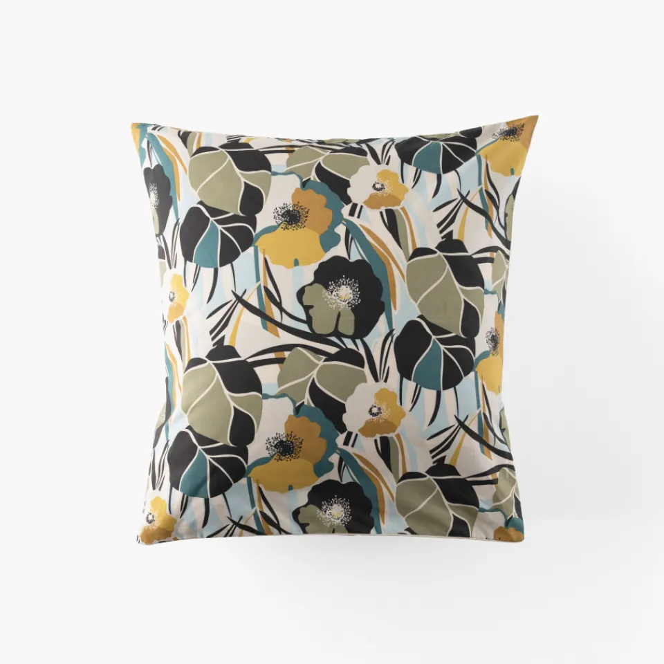 Carré Blanc Taie d'oreiller carrée percale de coton Neo ficelle floral| Taies D’oreiller