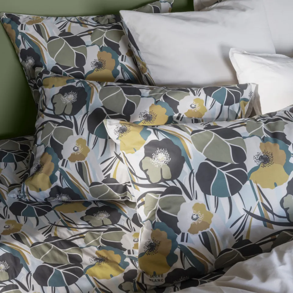 Carré Blanc Taie d'oreiller carrée percale de coton Neo ficelle floral| Taies D’oreiller