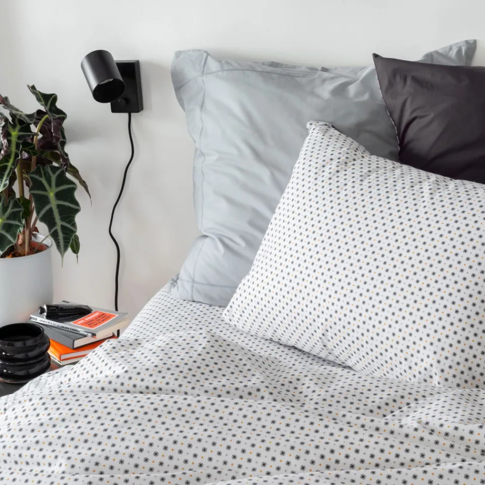 Carré Blanc Taie d'oreiller carrée percale de coton Neo anthracite géométrique| Taies D’oreiller
