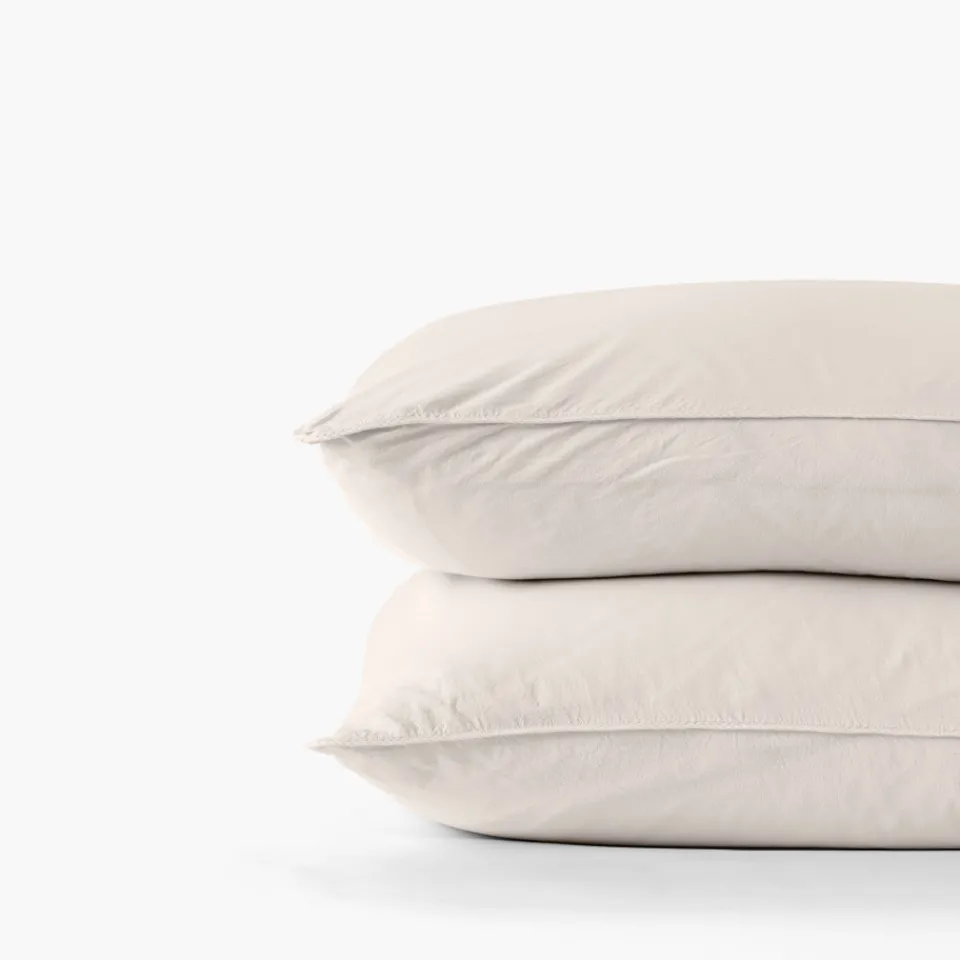 Carré Blanc Taie d'oreiller rectangulaire pur coton lavé biologique Souffle vanille| Taies D’oreiller