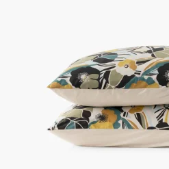 Carré Blanc Taie d'oreiller rectangulaire percale de coton Neo ficelle floral| Taies D’oreiller