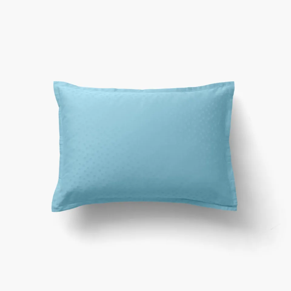Carré Blanc Taie d'oreiller rectangulaire satin de coton jacquard pois et rayures Prestige glacier| Taies D’oreiller