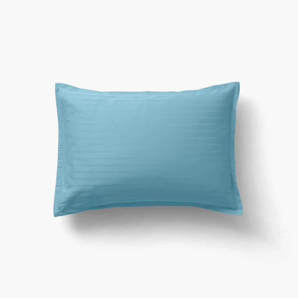 Carré Blanc Taie d'oreiller rectangulaire satin de coton jacquard pois et rayures Prestige glacier| Taies D’oreiller