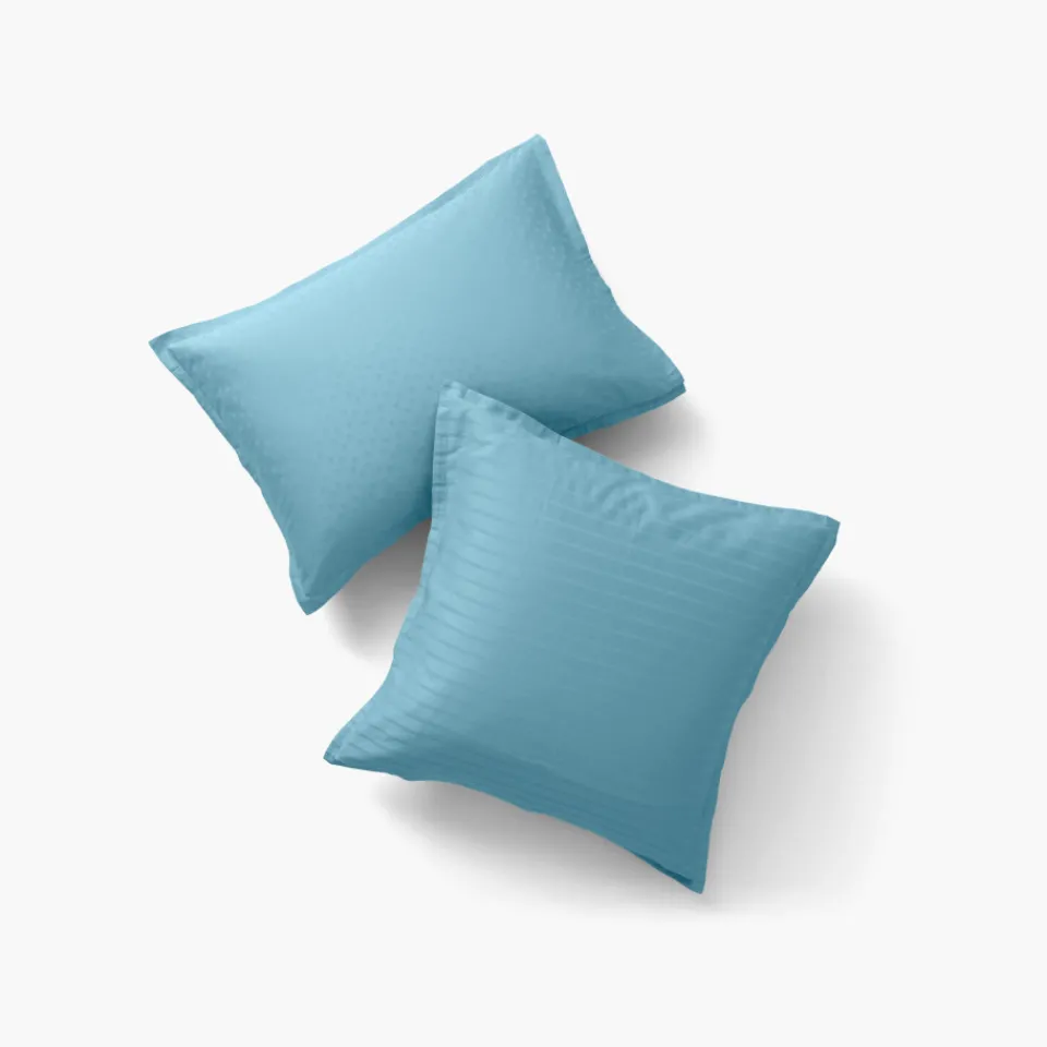 Carré Blanc Taie d'oreiller rectangulaire satin de coton jacquard pois et rayures Prestige glacier| Taies D’oreiller