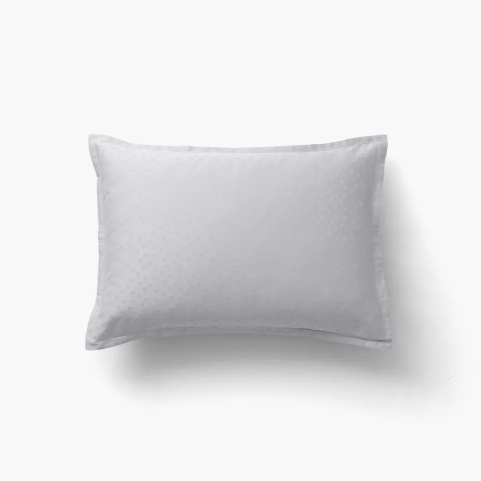 Carré Blanc Taie d'oreiller rectangulaire satin de coton jacquard pois et rayures Prestige tourterelle| Taies D’oreiller