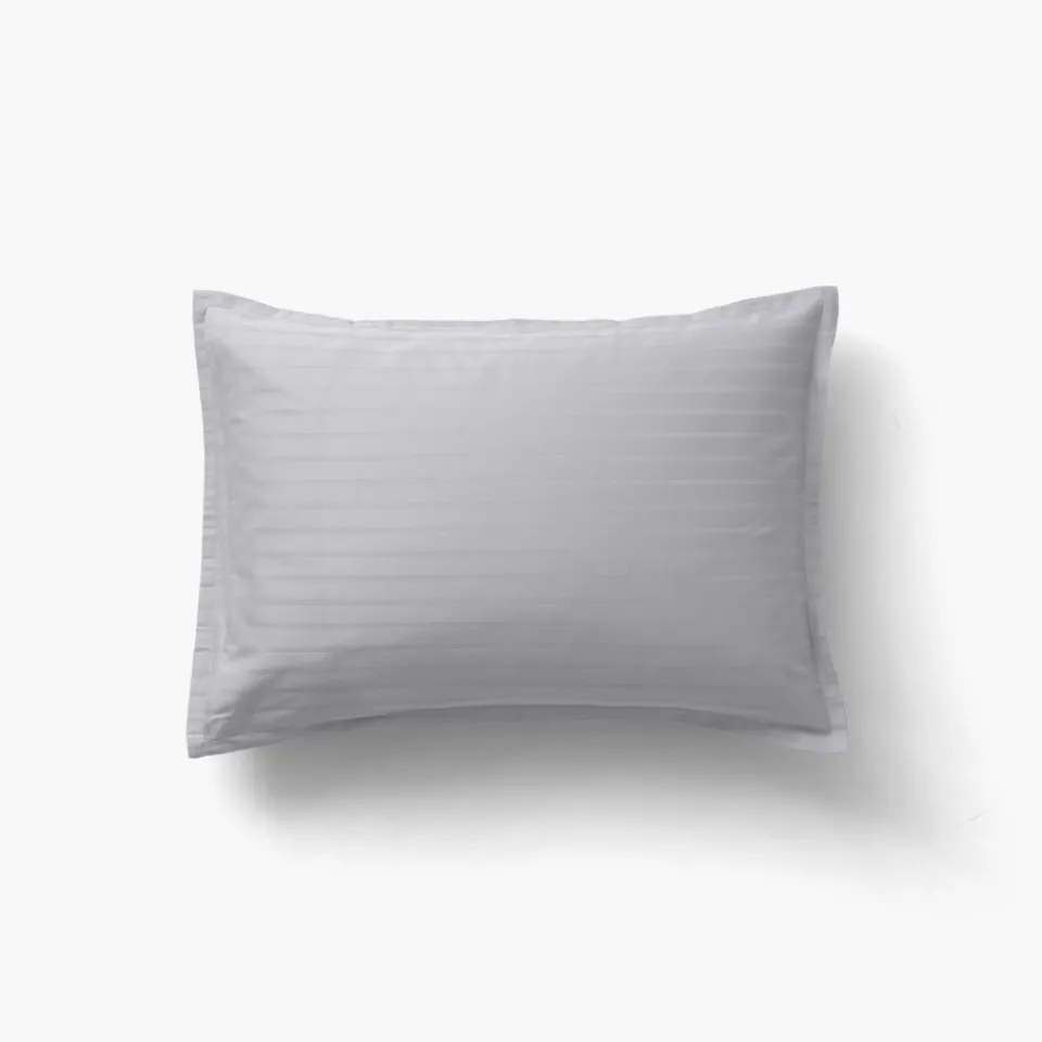 Carré Blanc Taie d'oreiller rectangulaire satin de coton jacquard pois et rayures Prestige tourterelle| Taies D’oreiller