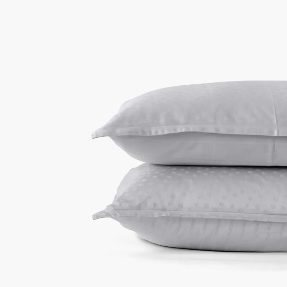 Carré Blanc Taie d'oreiller rectangulaire satin de coton jacquard pois et rayures Prestige tourterelle| Taies D’oreiller