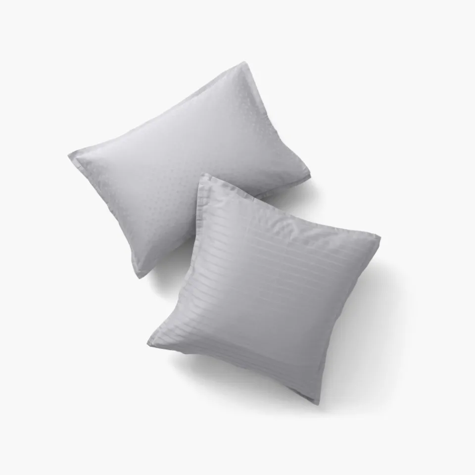 Carré Blanc Taie d'oreiller rectangulaire satin de coton jacquard pois et rayures Prestige tourterelle| Taies D’oreiller