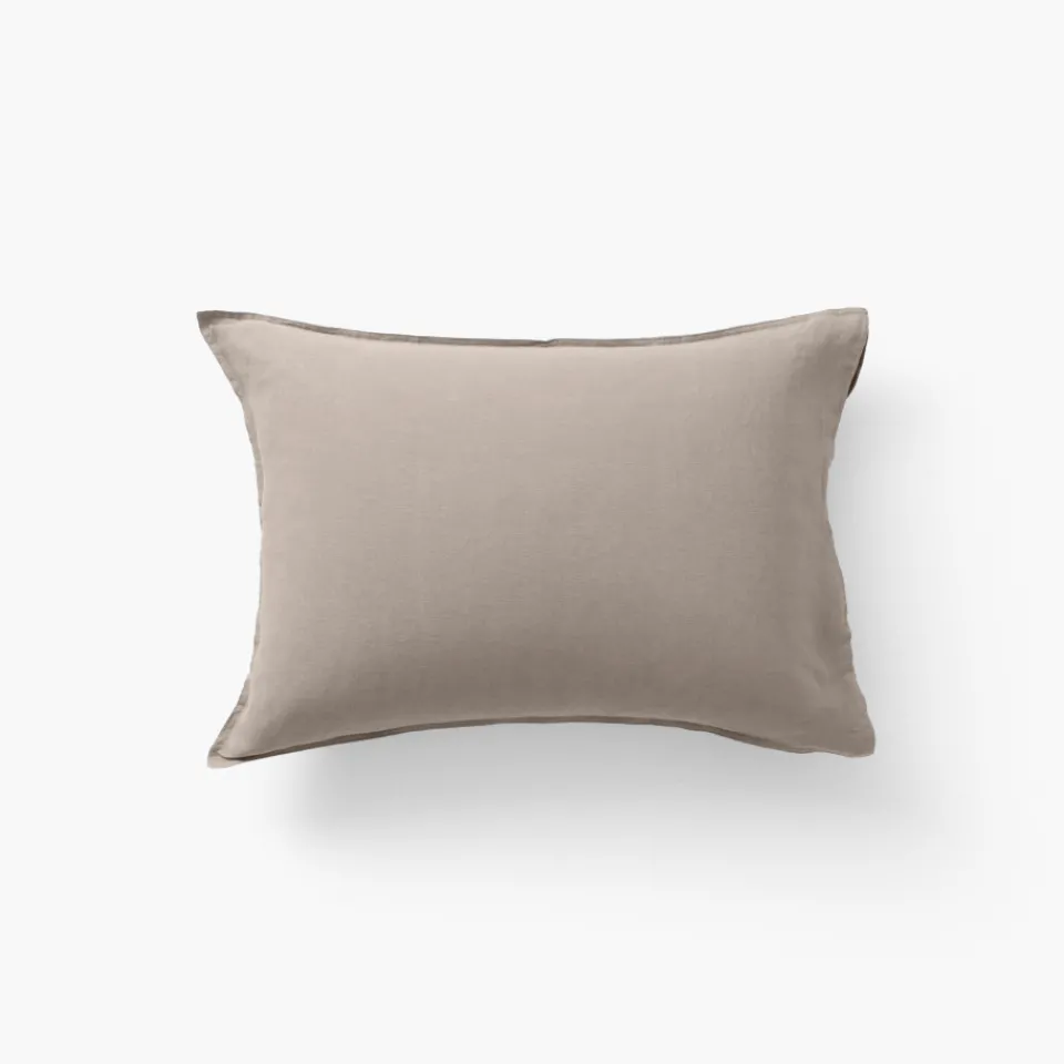 Carré Blanc Taie d'oreiller rectangulaire lin et coton lavé Songe grège| Taies D’oreiller