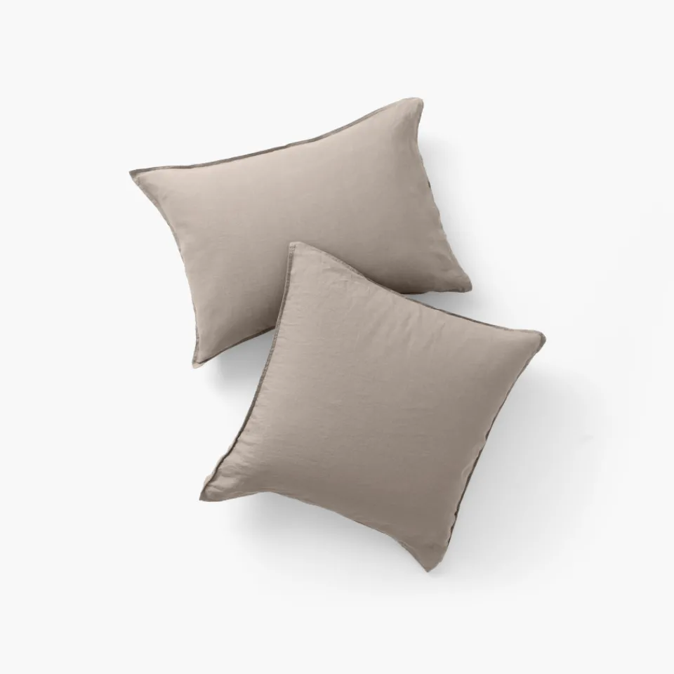 Carré Blanc Taie d'oreiller rectangulaire lin et coton lavé Songe grège| Taies D’oreiller
