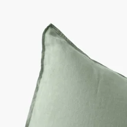 Carré Blanc Taie d'oreiller rectangulaire lin et coton lavé Songe Eucalyptus| Taies D’oreiller