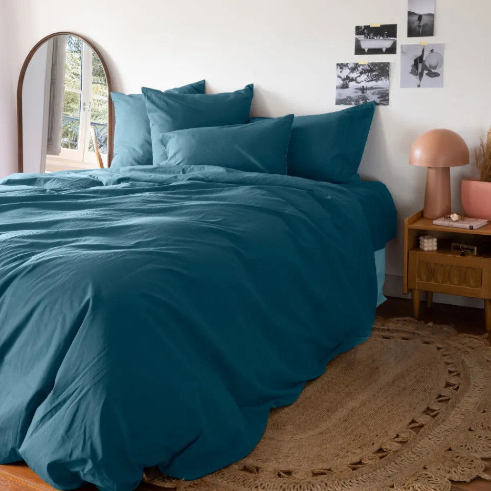 Carré Blanc Taie d'oreiller rectangulaire coton Neo bleu prusse| Taies D’oreiller