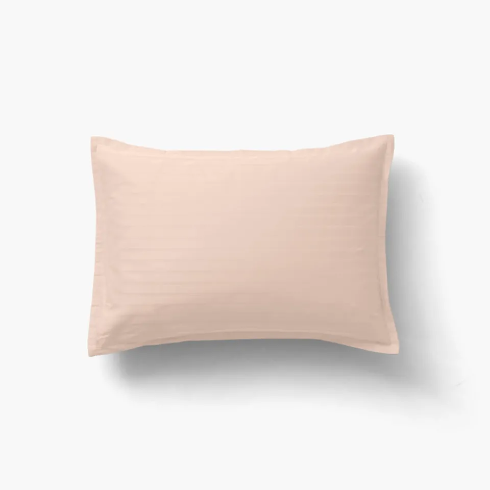 Carré Blanc Taie d'oreiller rectangulaire satin de coton jacquard pois et rayures Prestige nacre| Taies D’oreiller
