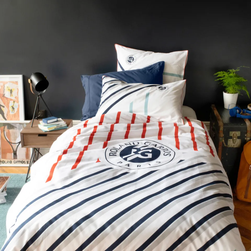Carré Blanc Taie d'oreiller rectangulaire percale de coton Roland-Garros 2023| Taies D’oreiller