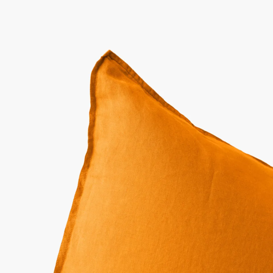 Carré Blanc Taie d'oreiller rectangulaire lin lavé Songe curcuma| Taies D’oreiller