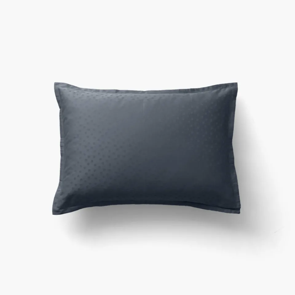 Carré Blanc Taie d'oreiller rectangulaire satin de coton jacquard pois et rayures Prestige bleu nuit| Taies D’oreiller