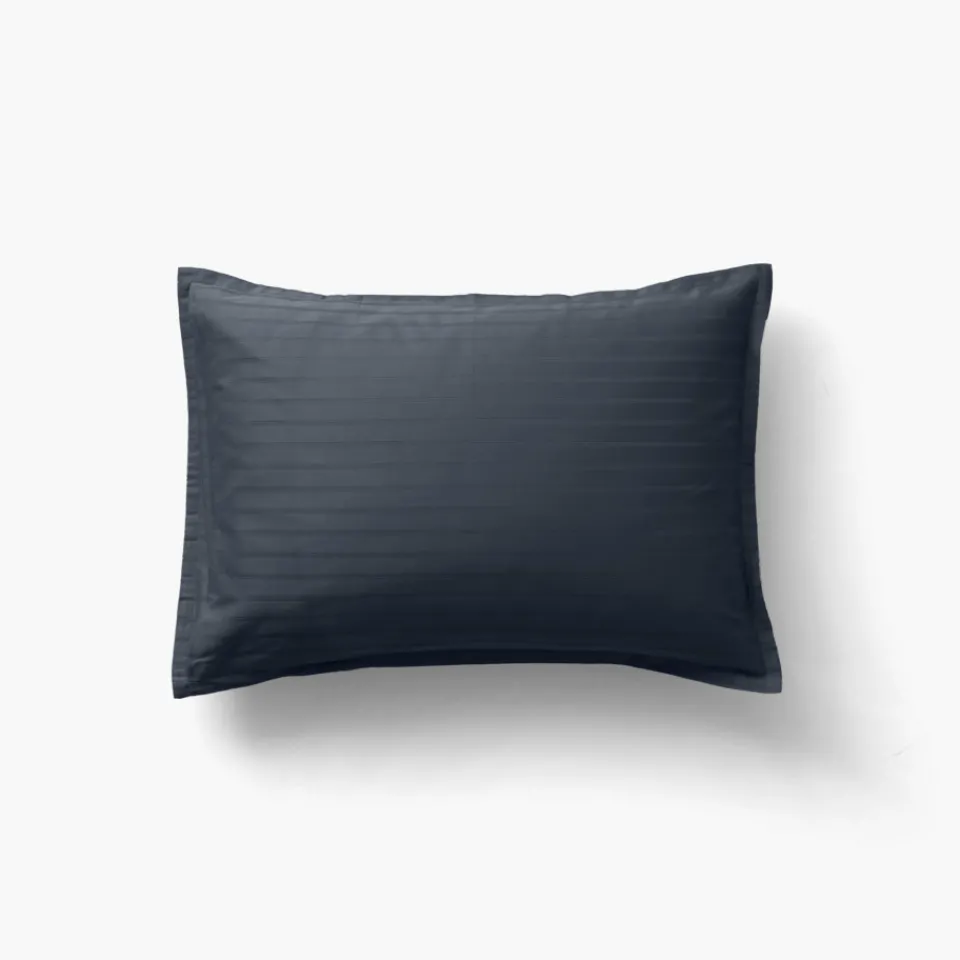 Carré Blanc Taie d'oreiller rectangulaire satin de coton jacquard pois et rayures Prestige bleu nuit| Taies D’oreiller
