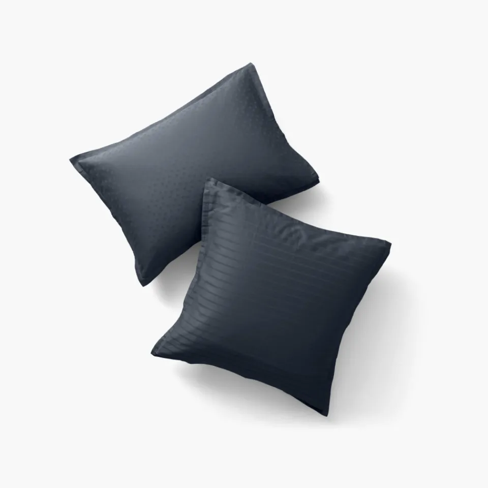 Carré Blanc Taie d'oreiller rectangulaire satin de coton jacquard pois et rayures Prestige bleu nuit| Taies D’oreiller