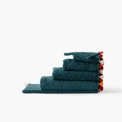 Carré Blanc Tapis de bain coton Eclats bleu pétrole| Tapis De Bain