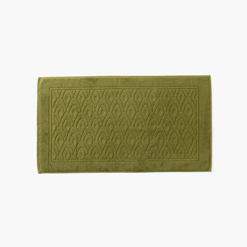 Carré Blanc Tapis de bain coton et viscose de bambou Silvalys vert mousse| Tapis De Bain