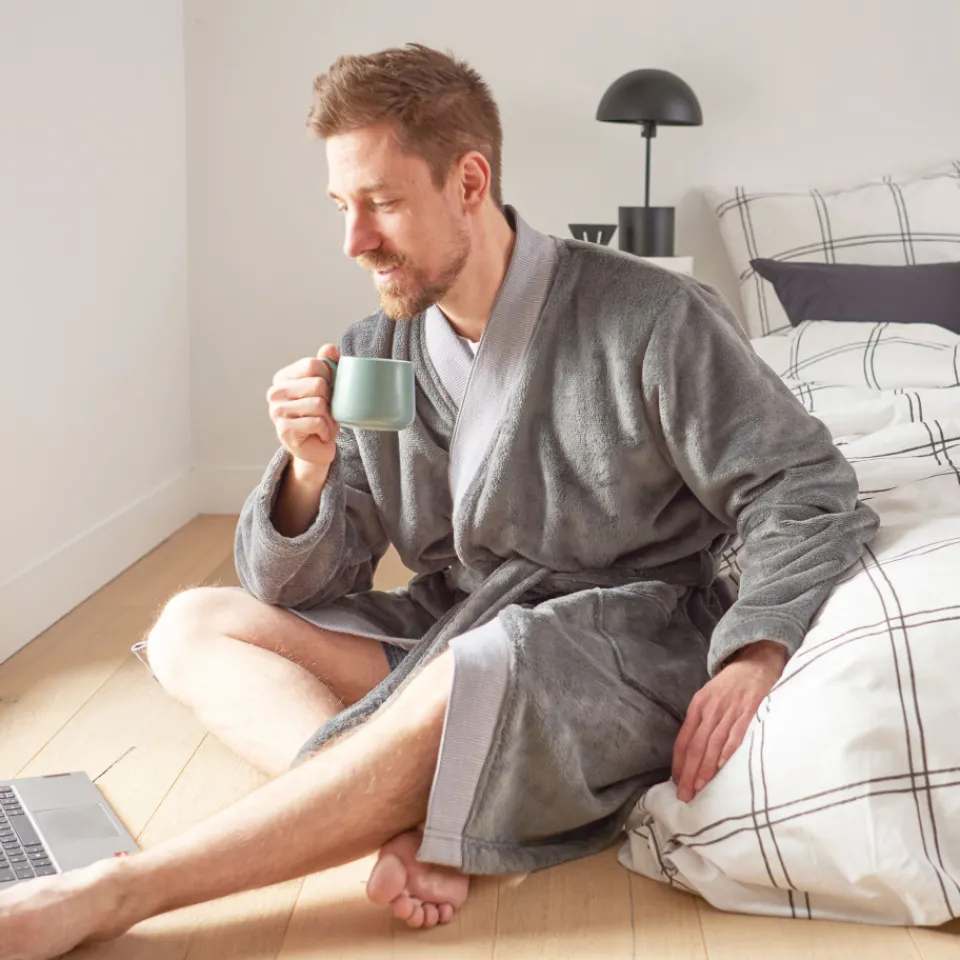 Carré Blanc Veste homme polaire col kimono Grizzli gris|Homme Coffrets Cadeaux|Robe De Chambre Homme